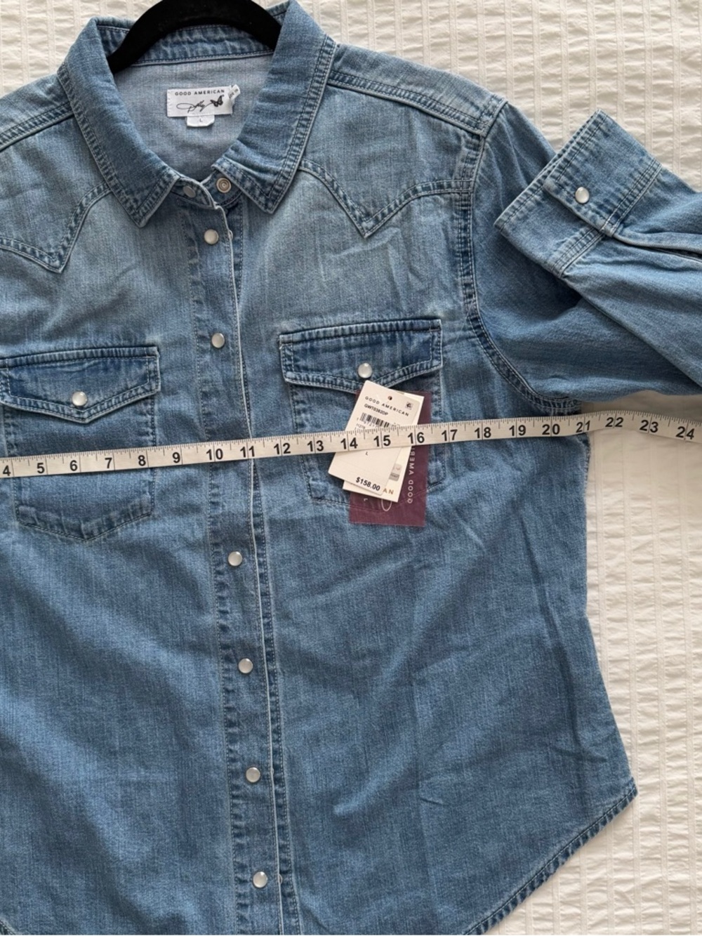 Good American Light Blue Long Sleeve Slim Fit Denim Shirt - Picture 7 of 10